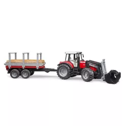   Massey Ferguson 7480 - elülső rakodóval, faszállító vontatmánnyal - Bruder 2046