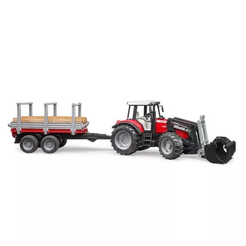 Massey Ferguson 7480 - elülső rakodóval, faszállító vontatmánnyal - Bruder 2046