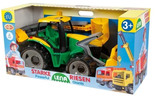 LENA LENA: Óriás traktor homlokrakodóval és markolókanállal sárga/zöld 65cm (02080)