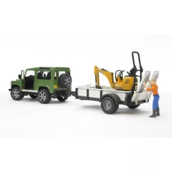  BRUDER Land Rover Defender egytengetyű utánfutóval és JCB markolóval (02593 B)