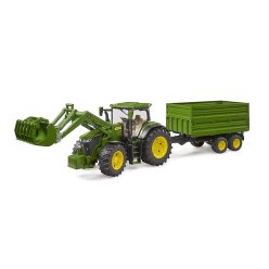   Bruder John Deere 7R 350 homlokrakodóval és tandemtengelyes szállító pótkocsival (03155)