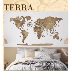  Világtérkép 3D fa puzzle falitérkép 200x110 cm - terra (angol)