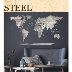   Világtérkép 3D fa puzzle falitérkép 200x110 cm - steel (angol)