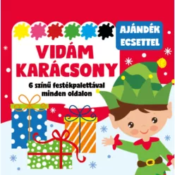   Vidám karácsony - 6 színű festékpalettával minden oldalon - ajándék ecsettel