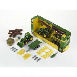   Klein John Deere traktor utánfutóval fával és szénabálával (3906)